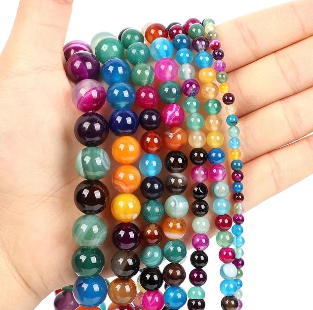 10pcs Natural Stone Beads Tiger Eye Agate Turquoise Rose Quartz Lapis Jade Opal Round Loose Beads for Jewelry Making DIY Bracelet 10mm