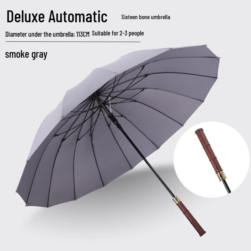 Men's Luxury Windproof 16-Rib Wooden Handle Golf Umbrella