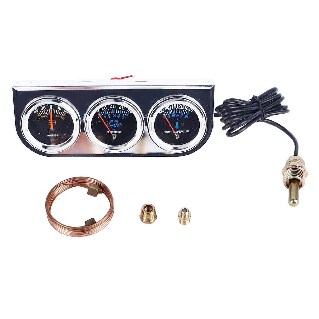 Car Triple Gauge Set Mechanical Chrome Plated 3 In 1 Voltage Oil Pressure Water Temperature Meter Kit DC10 To 15V