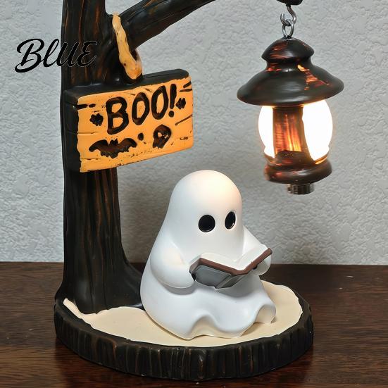 Mysterious Witch Statue Halloween Witch/Ghost LED Lamp Gothic Resin Ornament with Warm Light for Glow Lamp Home Decor Desktop Spooky Night