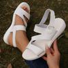 Summer Solid Color Round Head One-word Velcro Fashion Women's Large Size Wedge Sandals