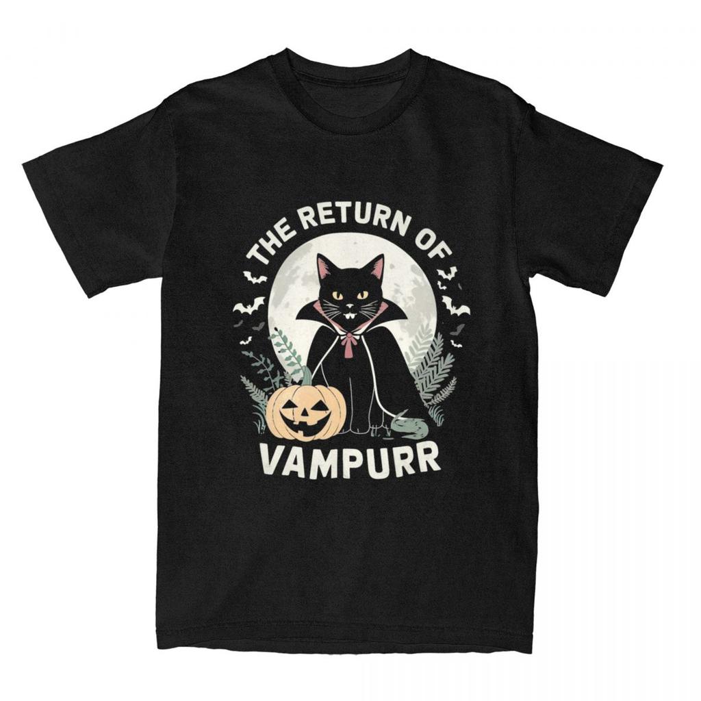 Men T-Shirt The Return Of Vampurr Halloween Cat T Shirts Gothic Full Moon Summer Tees Street Style Cotton Tops Plus Size