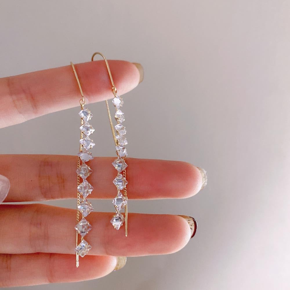 Earrings for Cubic Zirconia Swing Design 18K Gold Long Silver 925 K.L.Y Women, Earrings, RGP, Design, Simple, Feminine, Adult, Women's Earrings,