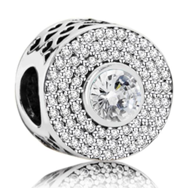 Funkelnder Runder Durchbrochener Zirkonoxid Anhänger Charm-Perlen Passend für Echte Charms Armband Schmuck Anhänger Authentische Kupfer-Charm-Perle Für Damen Schmuck