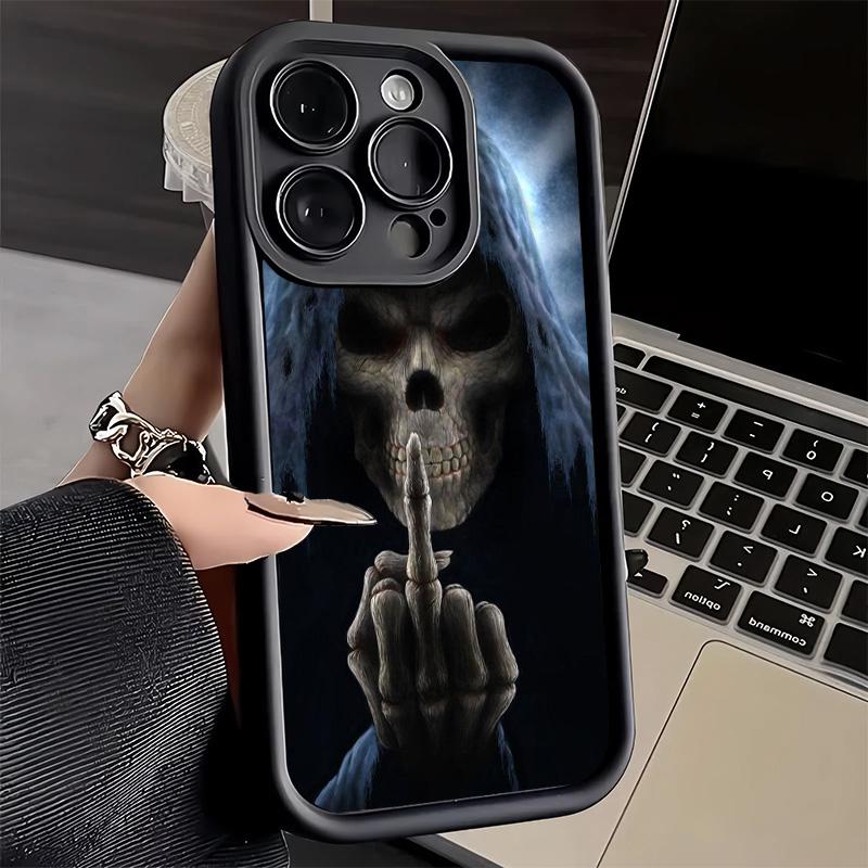Phone Case for iPhone 17 Air 16E 15 16 Pro Max Grim Reaper Skeleton Funny Style Cover 14 Plus 13 12 Mini Soft Shell Silicone Fun