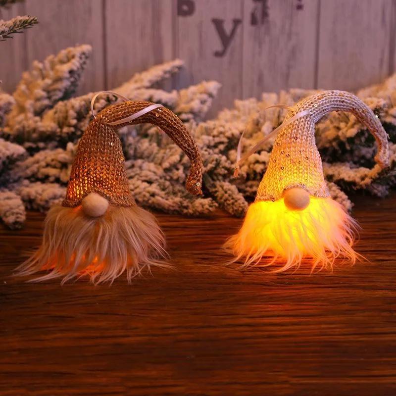 1 Glowing Christmas Faceless Doll LED Luminous Plush Gnomes Doll Xmas Tree Pendant Dwarf Plush Ornaments Xmas Party Decorations