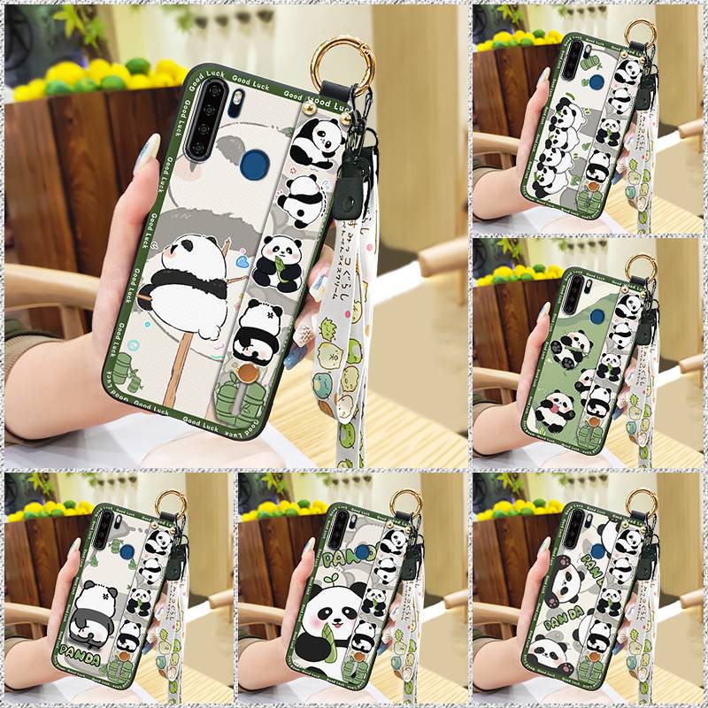 Panda Wristband Phone Case For Blackview A80 Pro Cute Anti-dust Anti-knock Wrist Strap Shockproof Cartoon Durable Ring