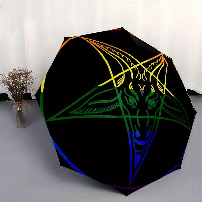1pc Baphomet, Occult Automatic Open/close, Heavy-Duty Iron Frame & 8-Rib Structure, Compact Folding Umbrella for Women/Men, All-Season Travel, Hallowe