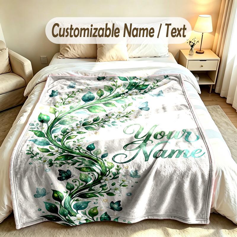 Floral Garden Theme Soft Blanket Personalized Custom Name Text Print Warm Blanket Home Sofa Bedroom Decor