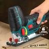 1080W 12V Cordless Jig Saw Electric Jigsaw 70mm 6 Speed Adjustable Portable Woodworking Power Tool 45 Degree Tilt Angle