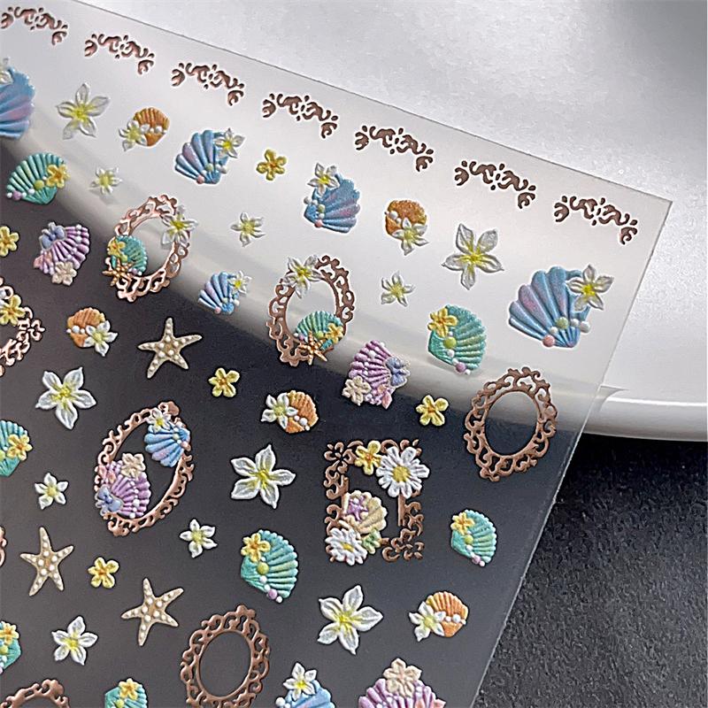5D Fantasy Beach Summer Dreamy Colorful Starfish Shell Jellyfish Coral Jelly Decals Decoration Nail Art Sticker Manicure Salon