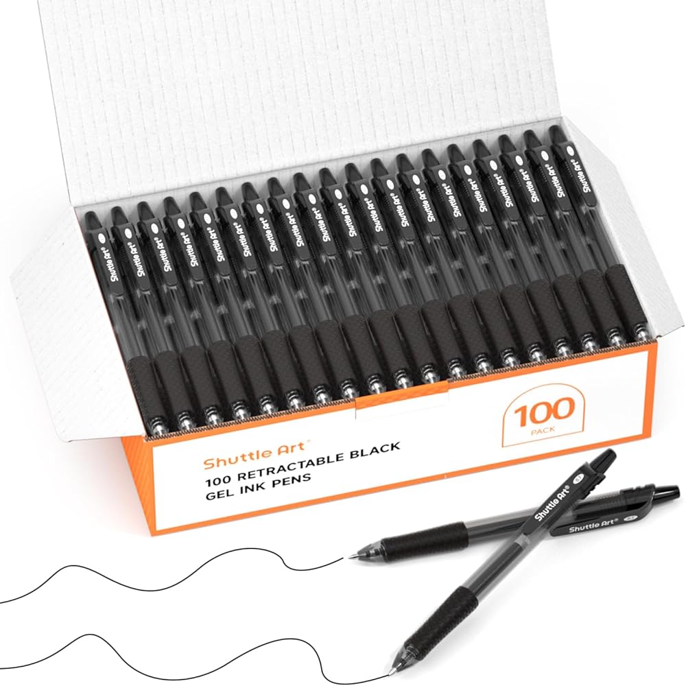 

Shuttle Art Gel Ballpoint Pens Black 0.7mm 100 Pack Durable Quick-Dry Office Supplies
