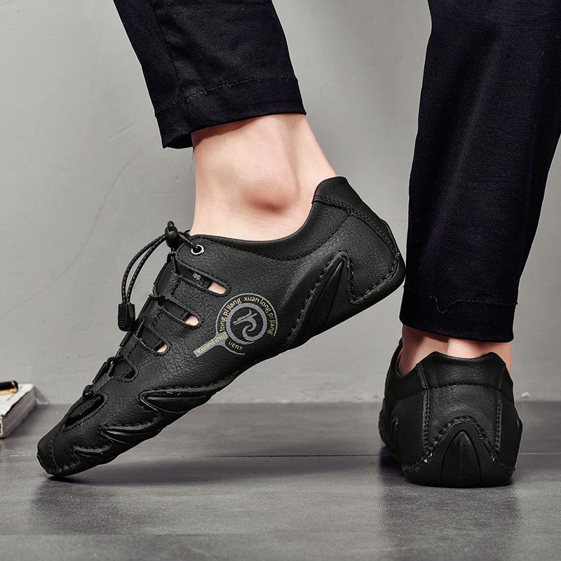 Fashion Summer Hollow Out Men's Shoes Casual Split Leather Men Outdoor Sneakers Moccasins Breathable Designer Quality Sandals Size 38-48