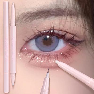 Matita illuminante per il trucco con doppia estremità Silkworm, penna per ingrandire gli occhi, stick per il trucco illuminante per il contorno occhi, punta sottile e morbida