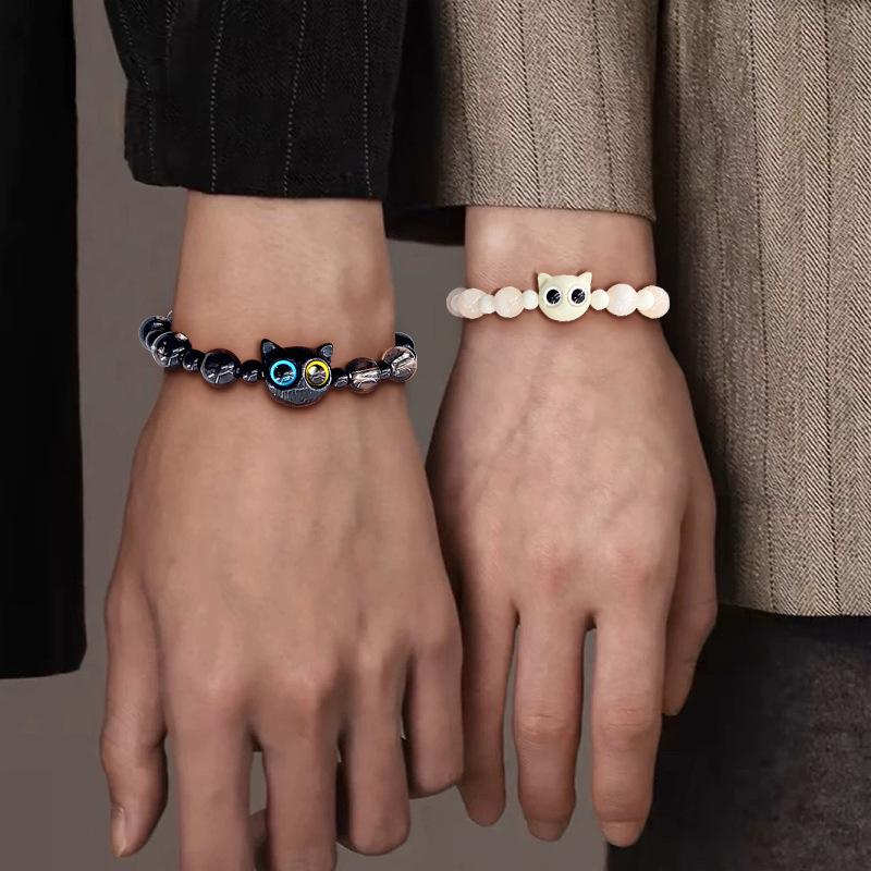 Sweet Cool Cat Unisex Beaded Bracelet - Niche Design Gift for Couples & Best Friends