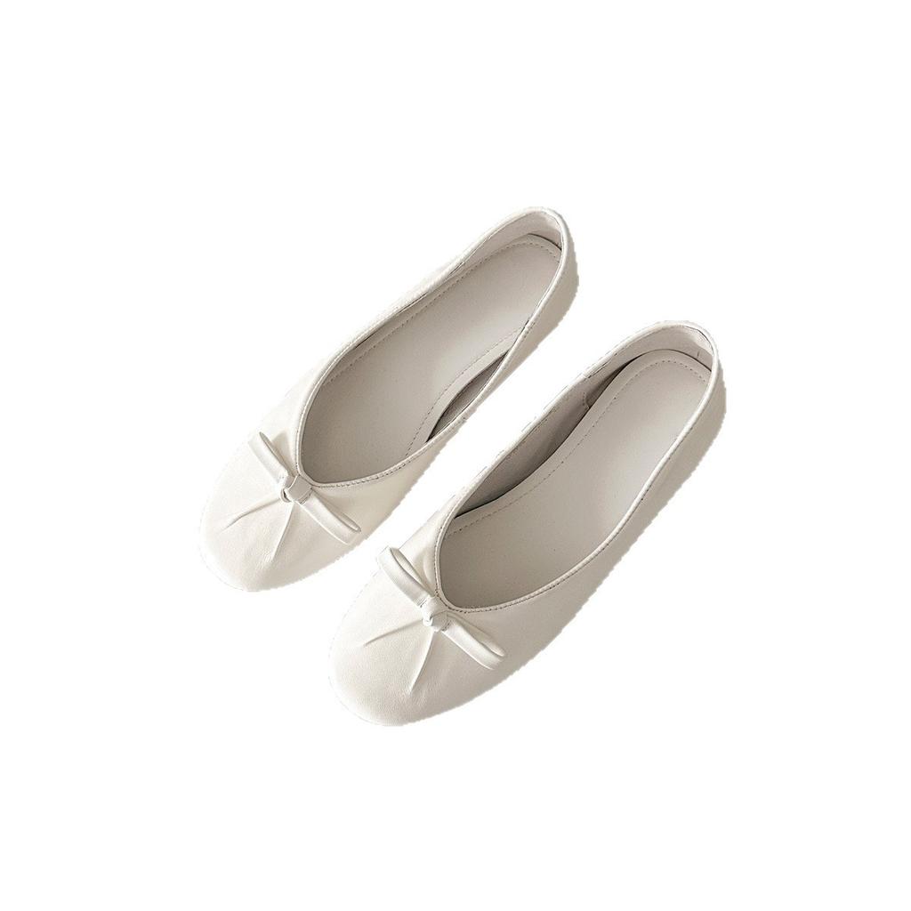 Sheepskin version~ round head French bow ballet shoes women's shallow mouth one pedal temperament flat Mary Jane single shoes