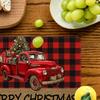 4-Piece Christmas Truck Red Plaid Placemats Holiday Table Decor Accessories Family Gatherings & Christmas Party Decor