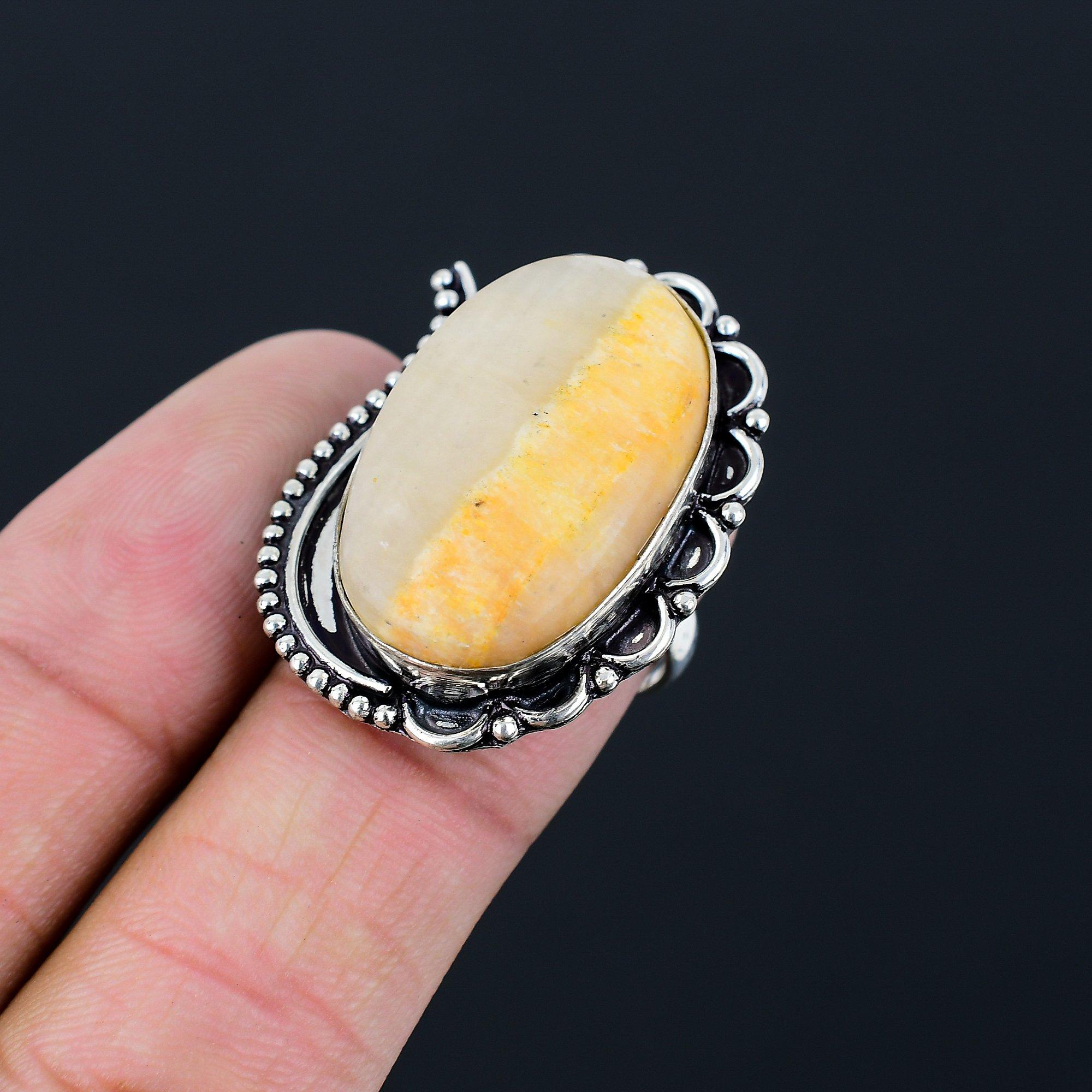 925 Silver Oval Natural Plume Agate Statement Promise Stackable Ring Size 7.5 7.5