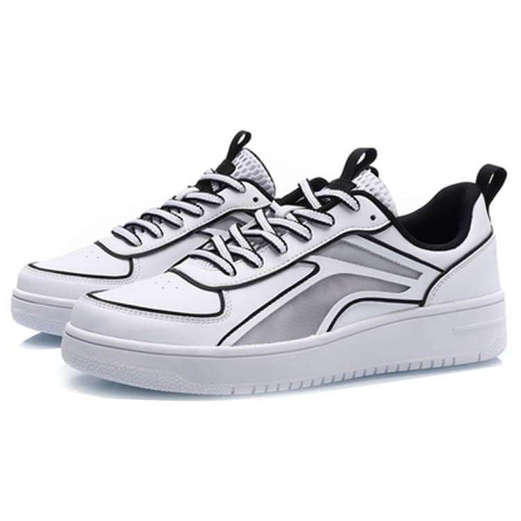 Li Ning Synthetic Leather Slip Resistant Abrasion Resistant Low Top Skateboard Shoes Women's White Black AGCP128-3
