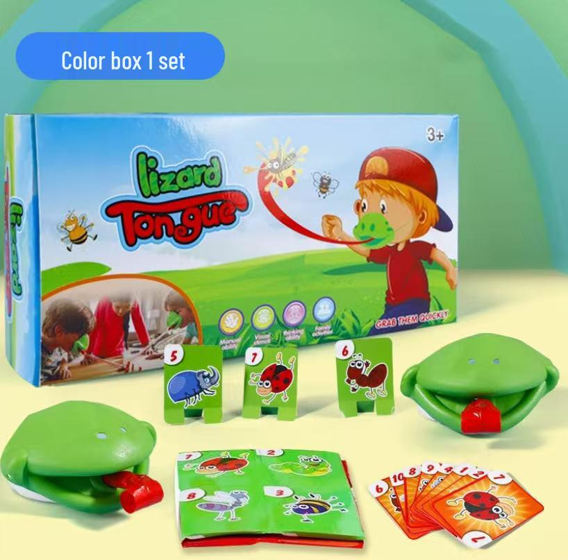 Frog Tongue Tabletop Game: Blow-up Chameleon Lizard Mask for Parent-Child Play