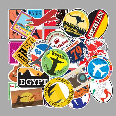 100Pcs/Σετ Ταξιδιωτικός Χάρτης Χώρα Διάσημο Λογότυπο Pvc Αδιάβροχα Αυτοκόλλητα Διακοσμητική βαλίτσα