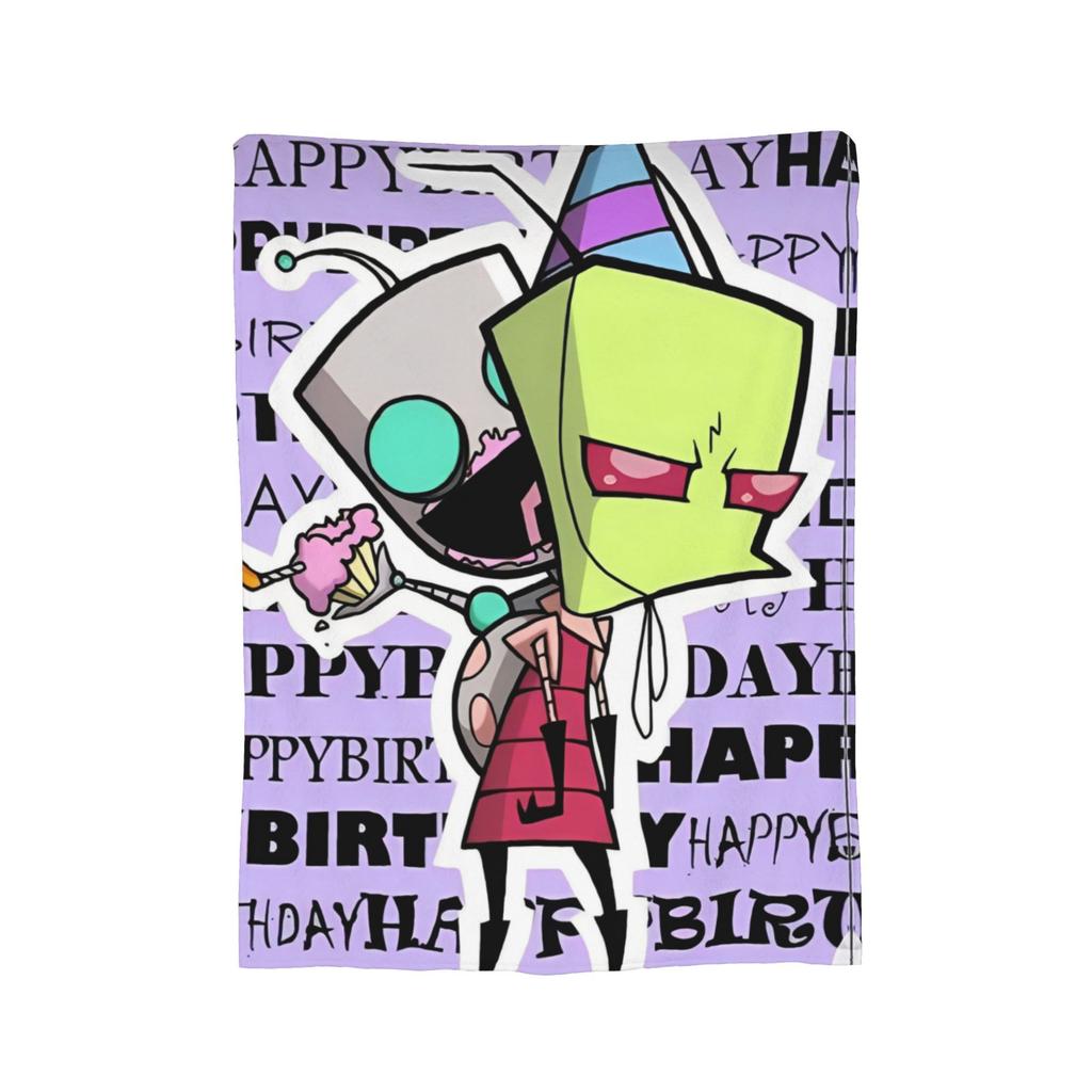 Invaders Zims Kawaii Cartoon Blanket Flannel Vintage Breathable Throw Blankets for Bedspread Summer,