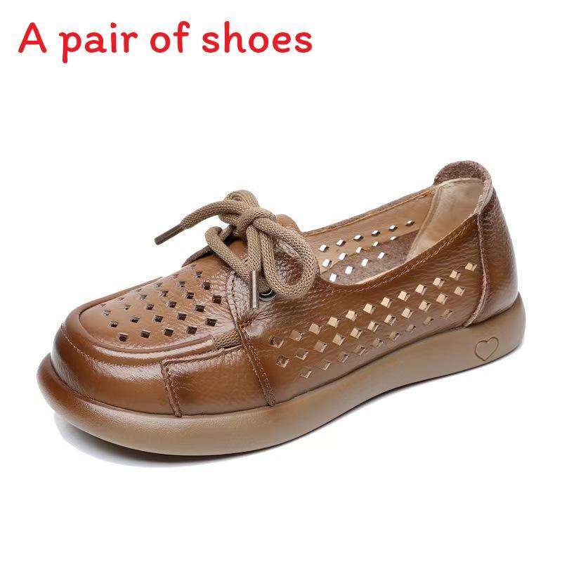 French Style Leather Shoes For Women With Breathable Hollow Design Comfortable Flat Shoes For Summer And Spring