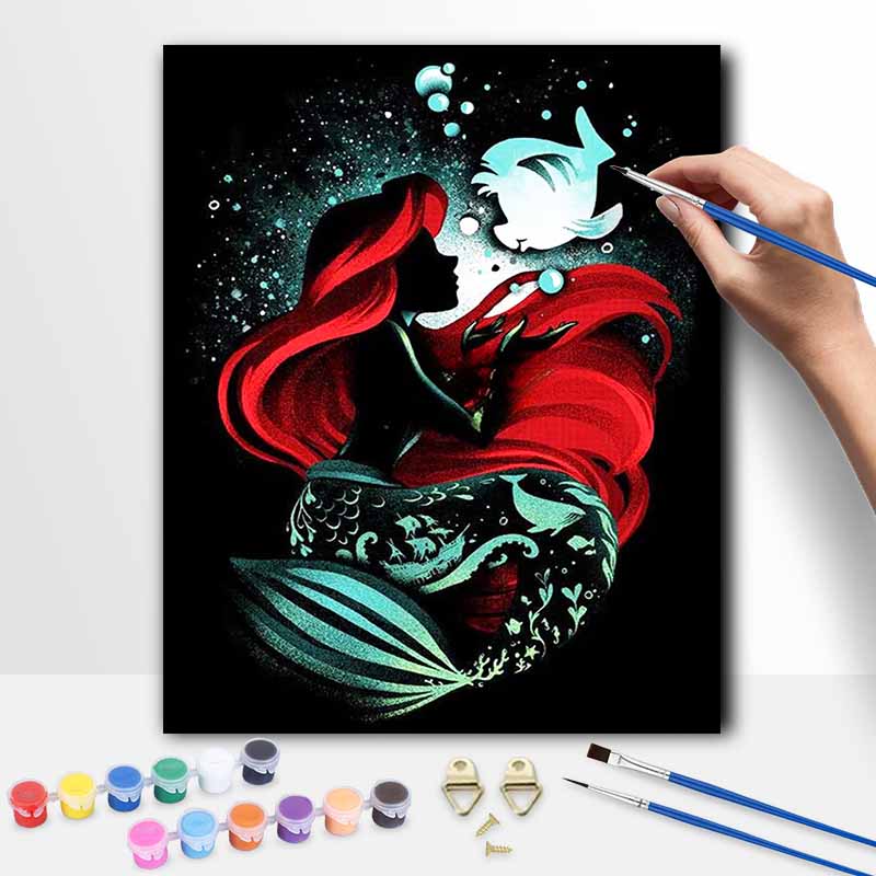 Disney Little Mermaid Oil Art Painting Kit Home Wall Decor Handmade Gift Mermaid Princess Undersea Scene Aesthetic Canvas Art Piece