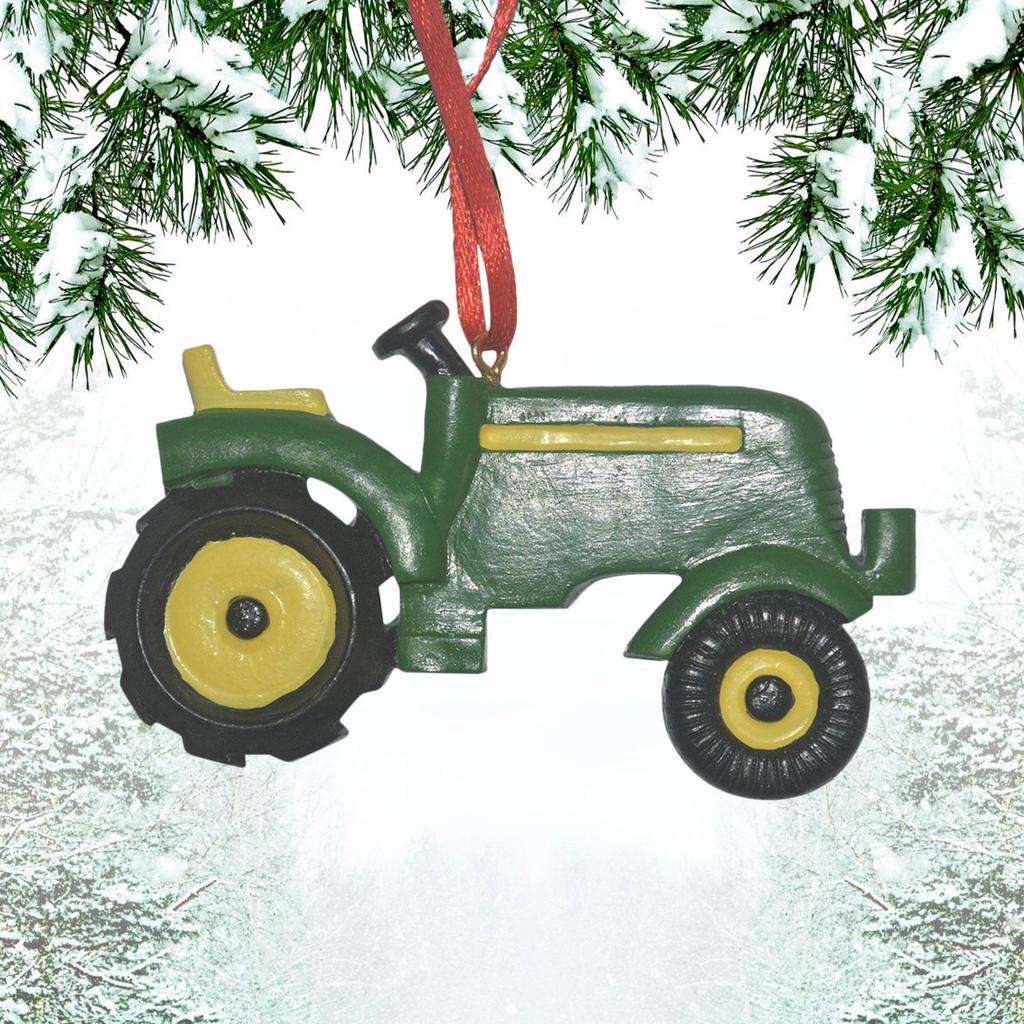 Christmas Tractor Ornament Hangable Christmas Tree Resin Tractor Charm Festival Craft Rustic Decoration For Garden Farm Hotel