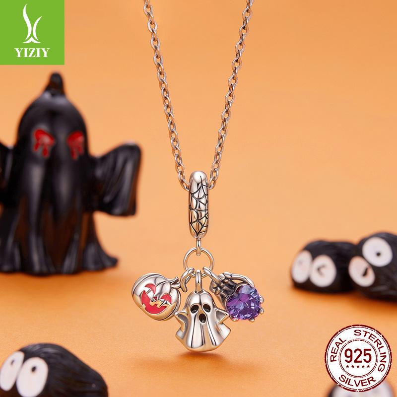 Halloween Ghost 3-In-1 Pendant Accessories Dark Purple Love S925 Sterling Silver Beads