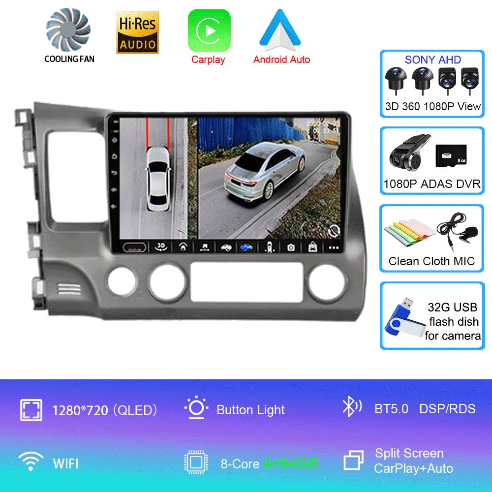 For Honda Civic 2005 - 2012 2Din 4G Android 14 Car Stereo Radio Multimedia Video Player Navigation GPS Head Unit Carplay Monitor