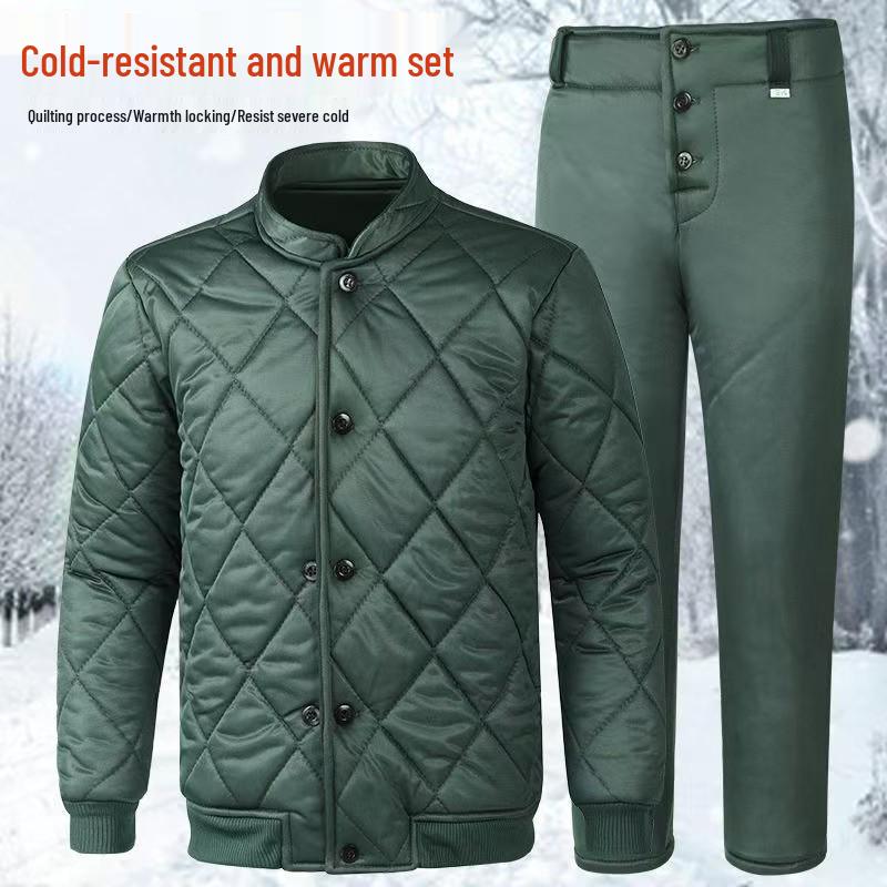 Zero Three Thermal Elastic Cotton Outfit: Warm Jacket & Pants for Outdoor Winter and Cold Storage Activities