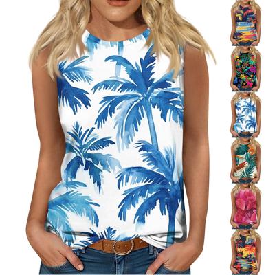 Women's Fashion Summer Round Neck Tank Top Lightweight Sleeveless  Print Tank Top