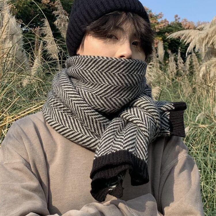 Couple Style Men's Winter Scarf for Young People High-End Student Scarf Winter Japanese-Style