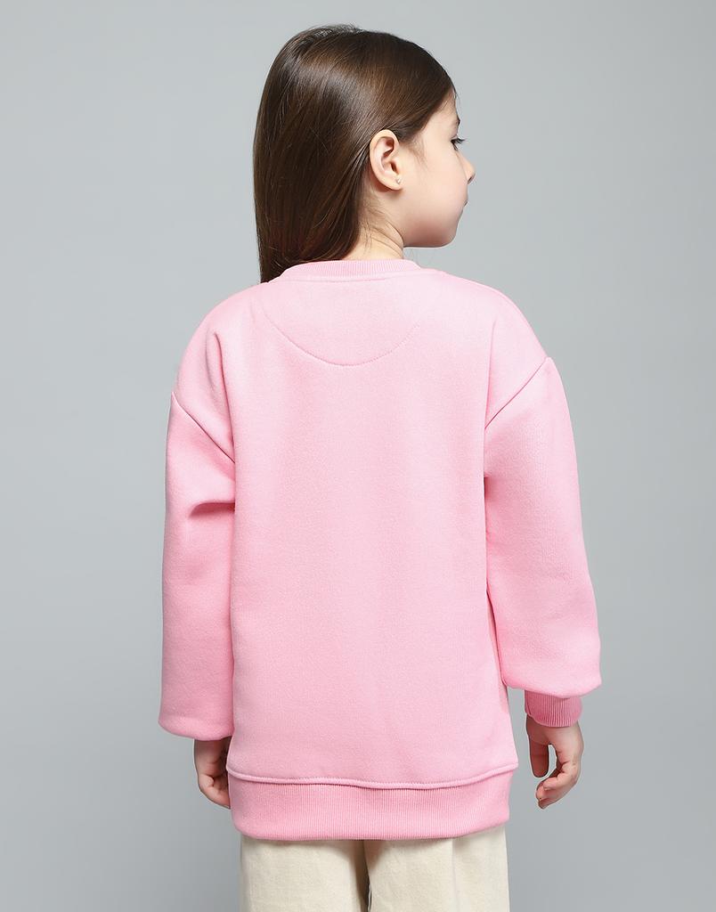MONTE CARLO Girls Printed Pink Round Neck Full Sleeve Sweatshirt