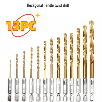 13-Piece High-Speed Steel Titanium Hex Shank Twist Drill Set