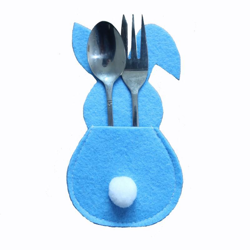 4Pcs Easter Bunny Felt Cutlery Holder Bag Happy Easter Decorations for Home Tableware Accessories Rabbit Cutlery Cover Bag Table
