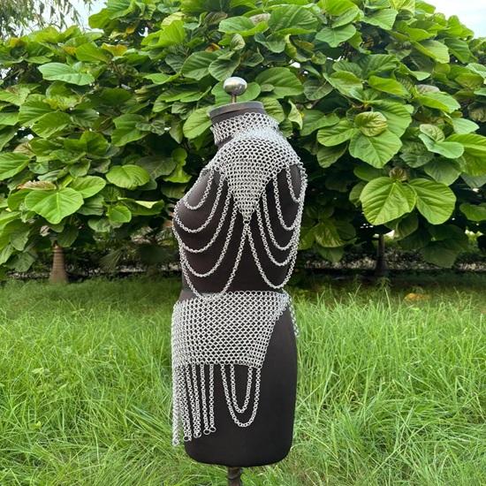 Aluminum Chainmail Top, Skirt Headdress: Renaissance Costume Set Birthday Gift