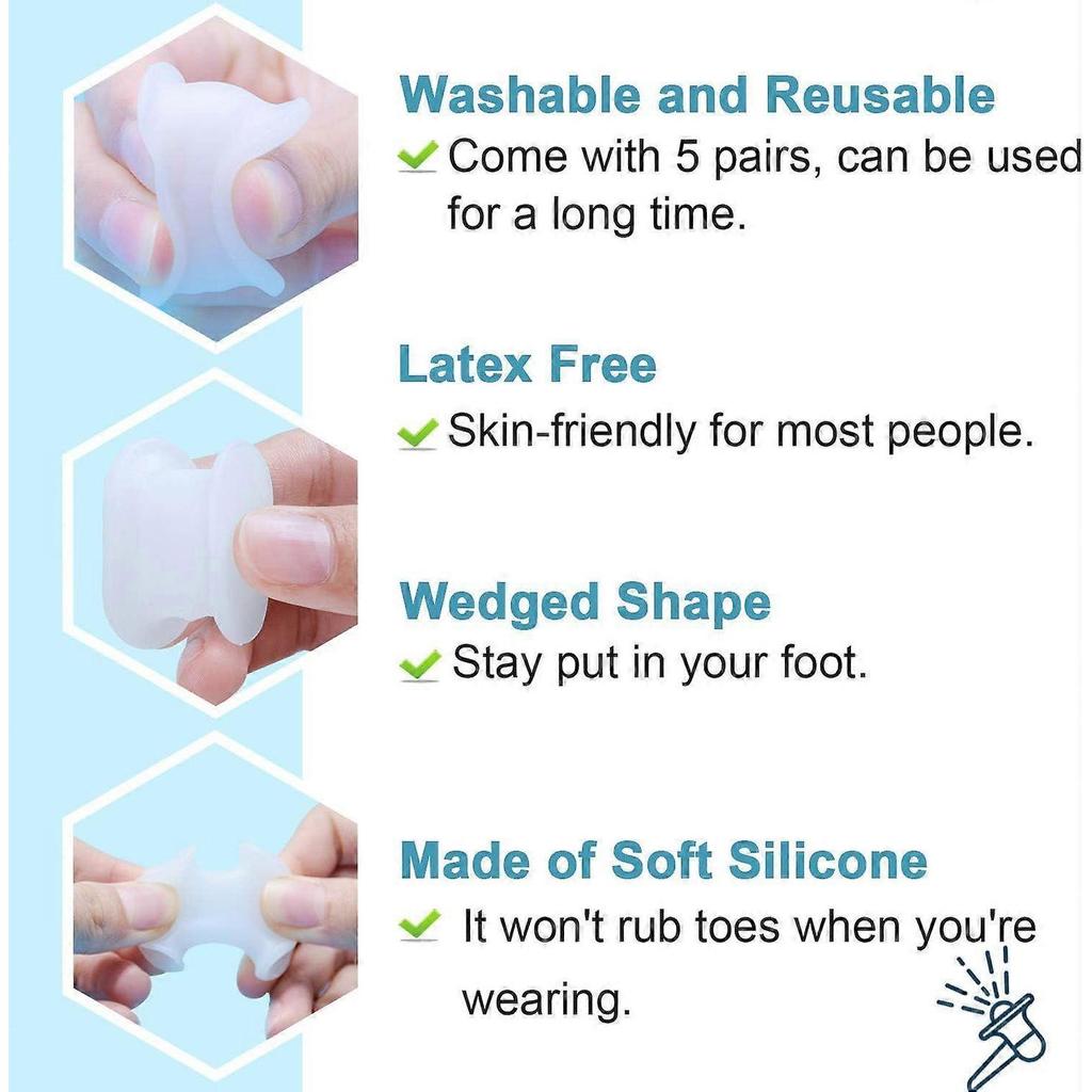 10 Pack Toe Spacers Separators, Bunion Corrector Gel Orthotics (1/2'' Thick) for Bunion, Overlapping Toes - L Size