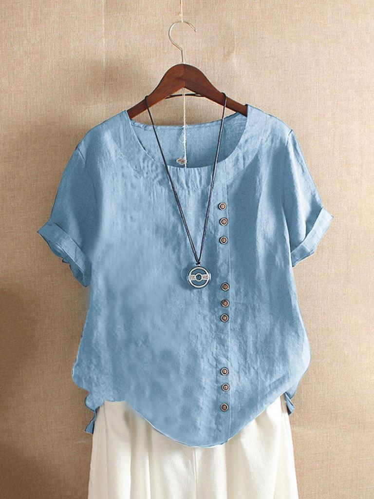 Women's Cotton Linen Casual Loose Fit Pure Cotton T-Shirt