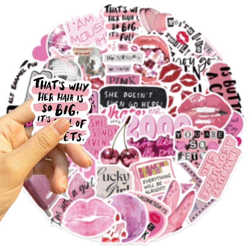 10/30/50PCS Cute Pink Girl Lip PVC Sticky Sticker Aesthetic Stationery DIY Decoration Scrapbooking Supplies