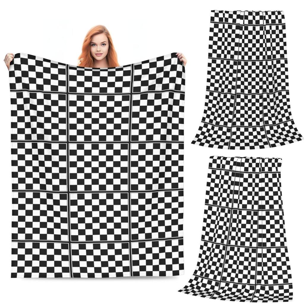 Chess Board Black And White Grid Checkered Blankets Soft Warm Flannel Throw Blanket Bedding for Bed Livingroom Picnic Home Couch