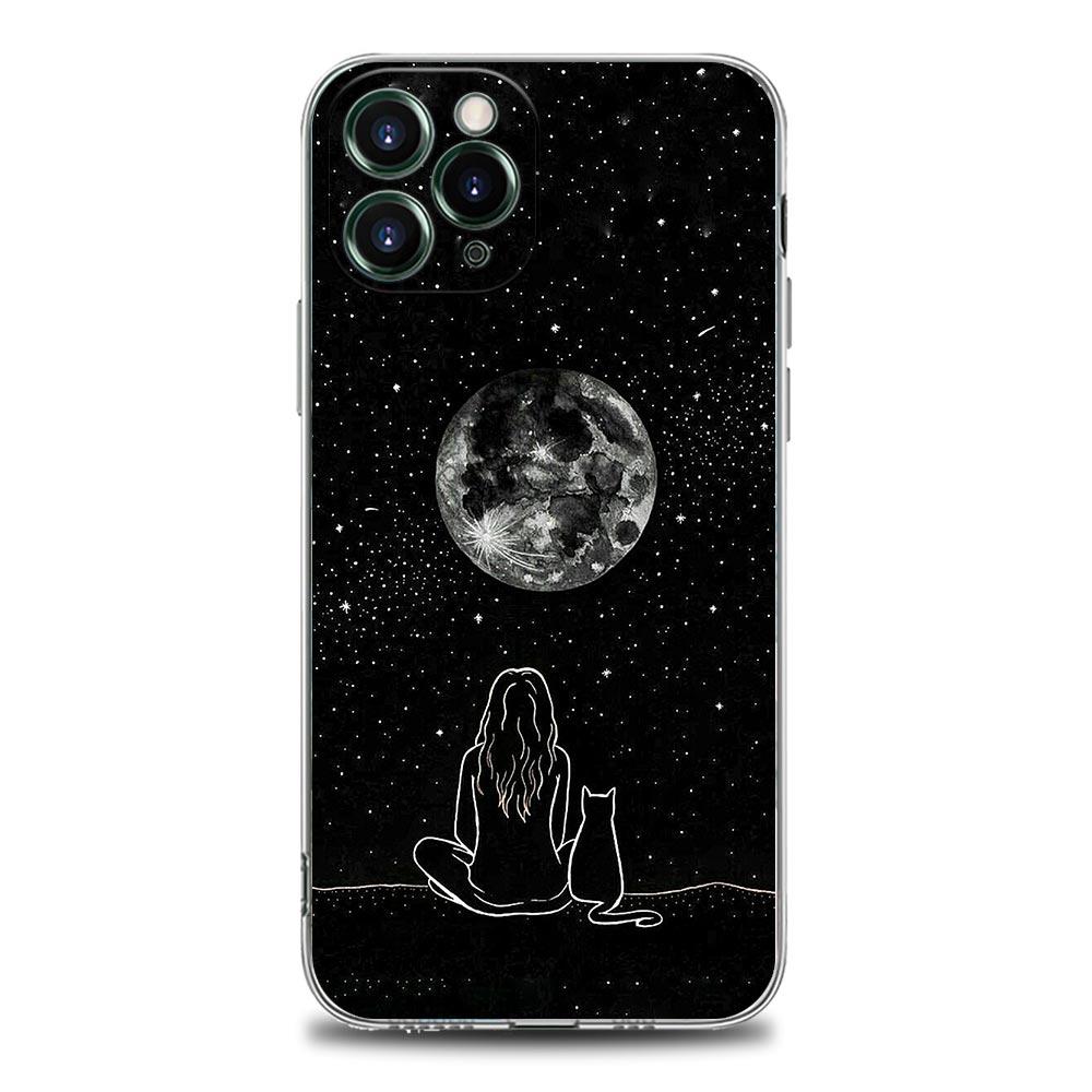 Funny Cute Cat Line Art Clear Phone Case for Apple iPhone 14 11 12 13 Pro Max 7 8 SE XR XS X Max 6 6s Plus Soft Silicone Cover