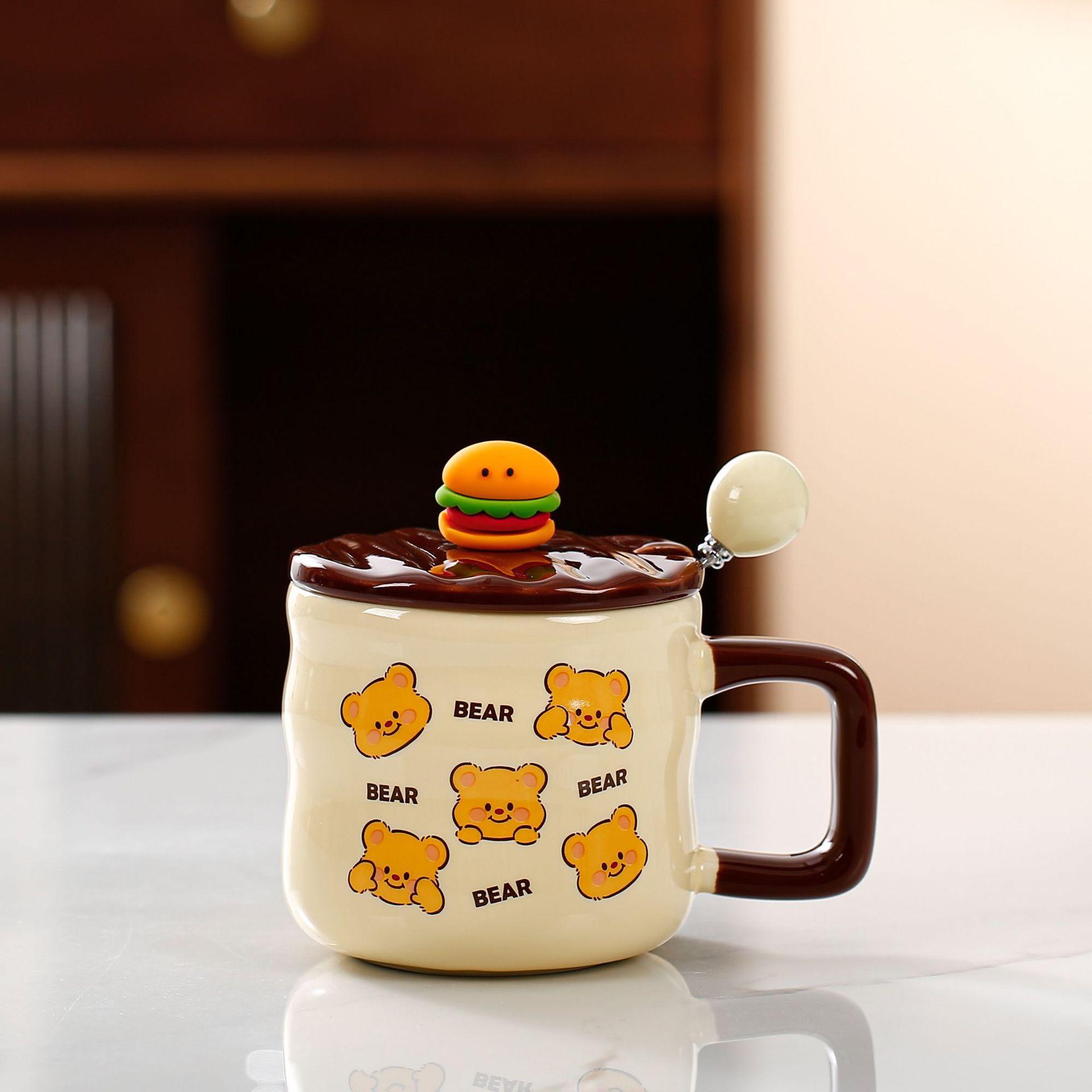 

Cute Mushroom Bear Girl Ceramic Water Cup Couple Coffee Cup One-Year-Old Baby Wedding Gift Cup 380