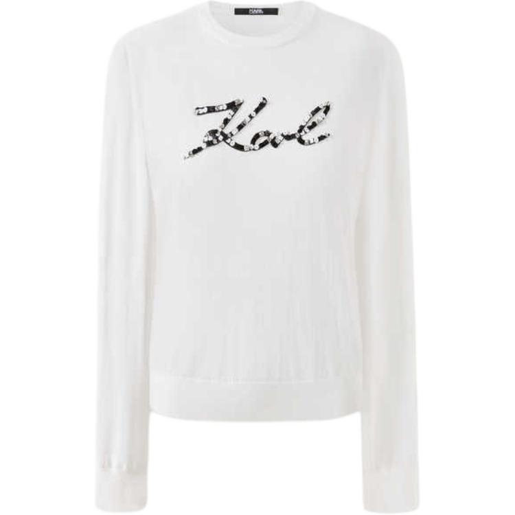 Karl Lagerfeld Outdoor Commuting Party Light Luxury Embroidered Low Round Neck Pullover Long Sleeve Sweater Women sweater White 241L2009
