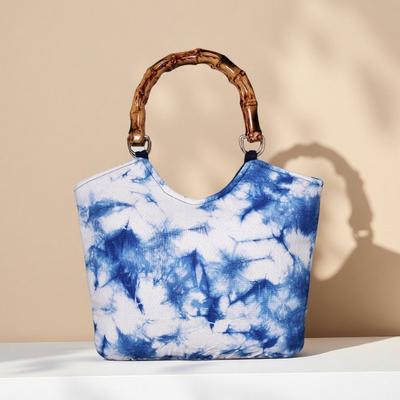 Handgefertigte Batik-Handtasche mit Bambusgelenk, Retro- und künstlerische Tasche, Tragetasche mit Bambusgelenk, Reisetasche aus Stoff mit großem Fassungsvermögen