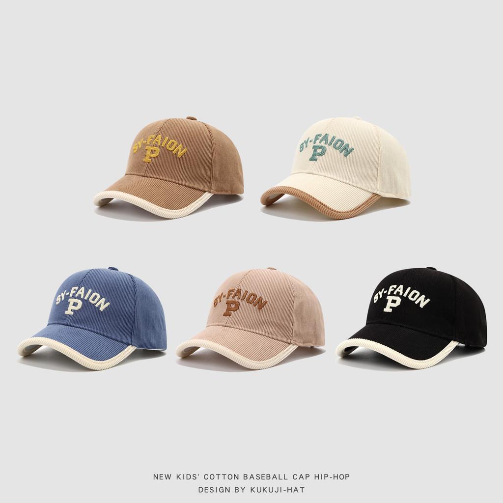 Children Corduroy Cap With Embroidered Letters For Autumn Winter Warmth And Sun Protection