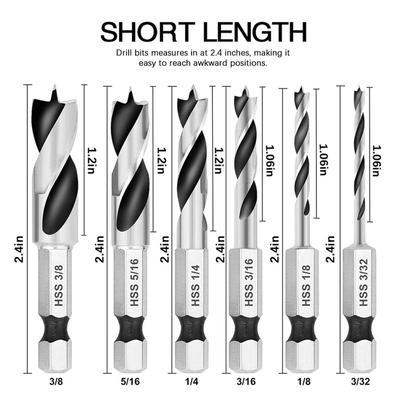 6 Pcs Stubby Drill Bit Set 3/32 1/8 3/16 1/4 5/16 3/8 for Wood Plastic Aluminum Used On for Bench Drill Charging Drill