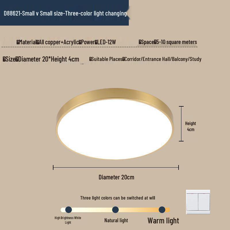 

Modern Chinese Style LED All-Copper Ceiling Light with Remote for Bedroom and Living Room