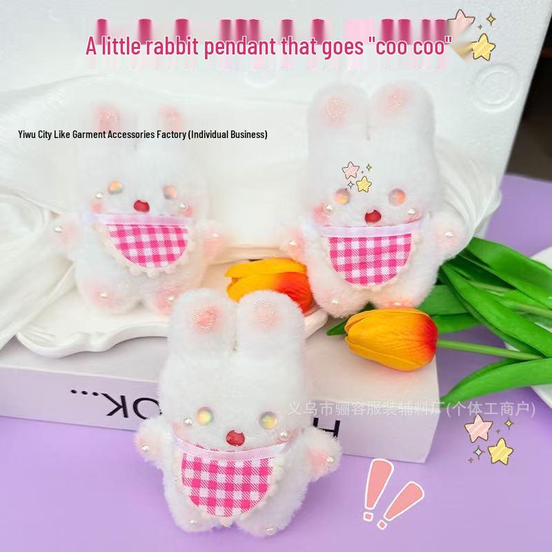 Cute Plush Bunny Doll Ornament Keychain with Squeaky Bib